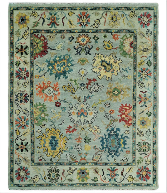 Hand Knotted Traditional Persian 5x8, 6x9, 8x10, 9x12 and 10x14 Blue and Beige Vibrant Turkish Oushak Area Rug | CP423