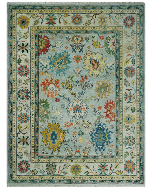 Hand Knotted Traditional Persian 5x8, 6x9, 8x10, 9x12 and 10x14 Blue and Beige Vibrant Turkish Oushak Area Rug | CP423