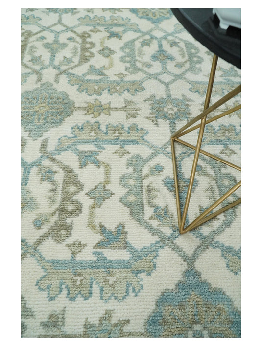 Hand Knotted Large Antique Turkish Oushak 8x10 Beige and Blue Wool Area Rug, Pastel Rug, Living Room, Bedroom and Dinning Rug | CP428