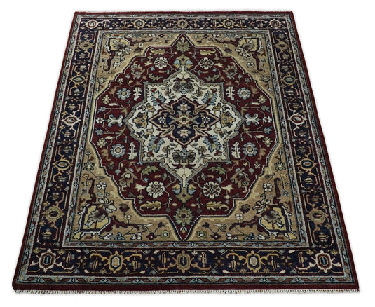 Traditional Hand Knotted Antique 8x10 Maroon and brown Persian Vintage Style Area Rug, Living Room, Bedroom and Dinning Rug | CP434810