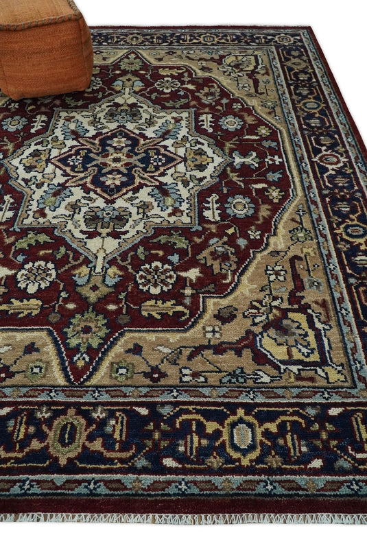 Traditional Hand Knotted Antique 8x10 Maroon and brown Persian Vintage Style Area Rug, Living Room, Bedroom and Dinning Rug | CP434810