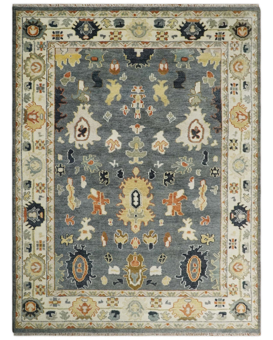 Traditional Hand Knotted 9x12 Gray, Gold and Ivory Oushak Persian Vintage Wool Rug | CP793912