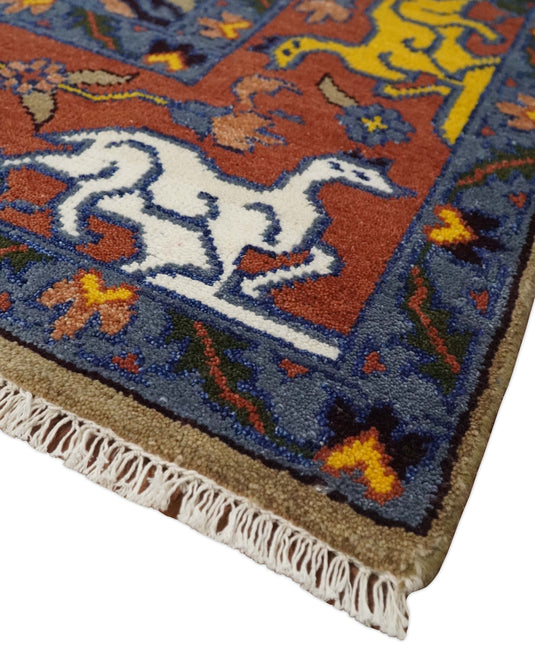 Traditional Hand knotted 8x10 Wool Persian Camel , Rust and Blue Vibrant Colorful Area Rug | CP775810