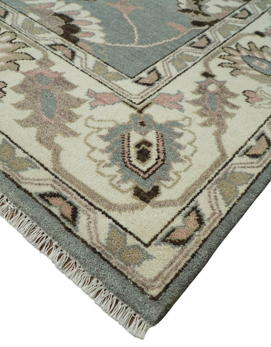 Silver and Beige 8x10 Hand Knotted Traditional Persian Oushak Wool Rug | CP760810