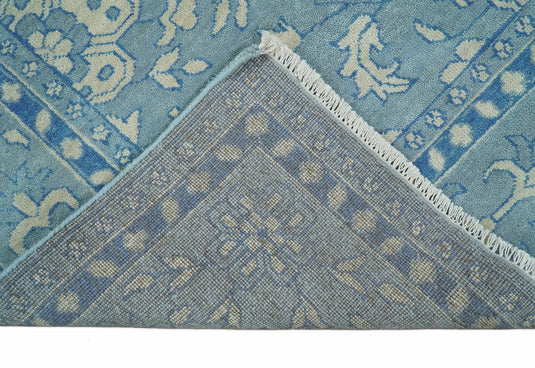 8x10 Hand Knotted Blue and Beige Traditional Vintage Persian Oushak Antique Wool Rug | CP757810