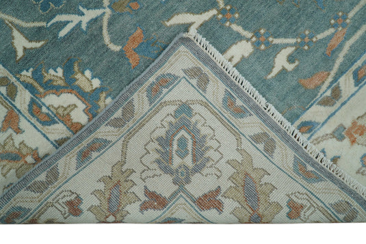 Blue and Beige 8x10 Hand Knotted Traditional Vintage Turkish Oushak Antique Wool Rug | CP756810