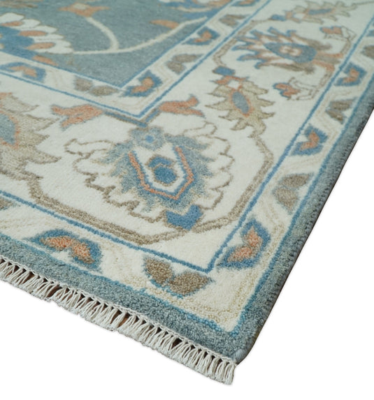 Blue and Beige 8x10 Hand Knotted Traditional Vintage Turkish Oushak Antique Wool Rug | CP756810