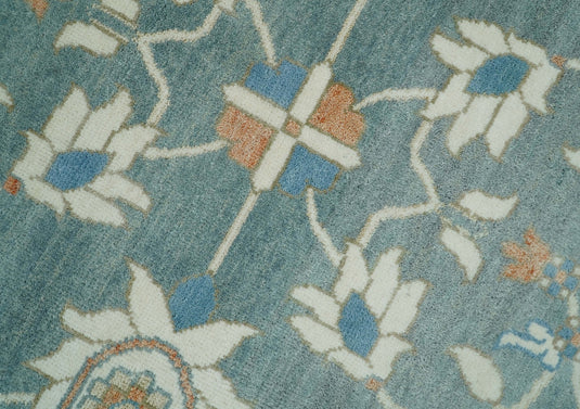 Blue and Beige 8x10 Hand Knotted Traditional Vintage Turkish Oushak Antique Wool Rug | CP756810