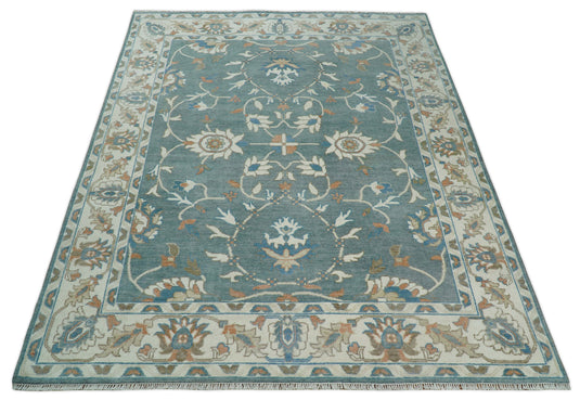 Blue and Beige 8x10 Hand Knotted Traditional Vintage Turkish Oushak Antique Wool Rug | CP756810