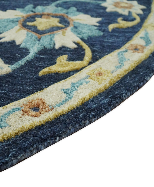 Floral Hand Tufted Moss Green Gold and Blue  3x5, 4x6, 5x8, 6x9, 8x10 and 9x12 Farmhouse Wool Area Rug | MA5