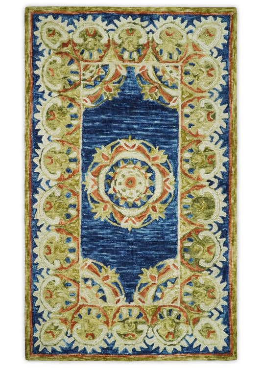 Blue and Beige Persian Style Hand Tufted Oriental Wool Area Rug, Kids, Nursery and Kitchen Rug | MA12