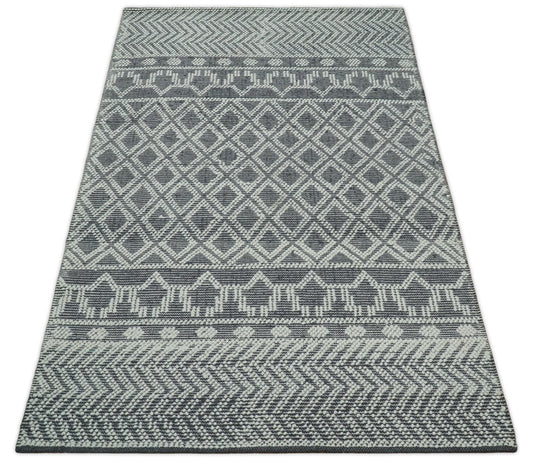 Hand woven 5X8 tribal Woolen Chunky and Soft White and Black Wool Area Rug, Living Room, Bedroom and Dinning Rug | MA20