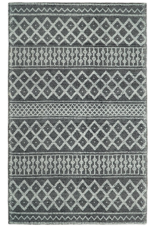 Hand woven 5X8 tribal Woolen Chunky and Soft White and Black Wool Area Rug, Boho Kids, Living room, Dinning Room and Bedroom rug | MA22