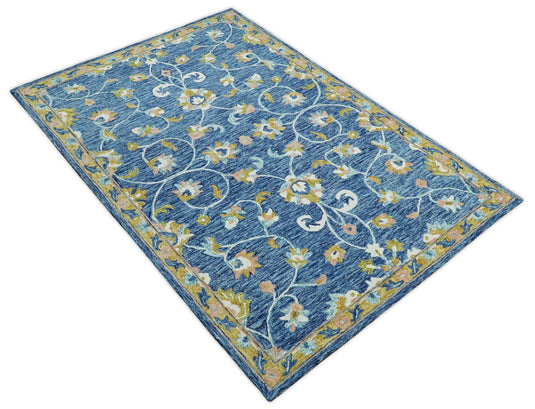 Hand Tufted 3x5, 5X8 Blue and Beige Persian Style Antique Oriental Wool Area Rug, kitchen, dinning, living room, bedroom and kids rug | MA29