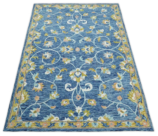 Hand Tufted 3x5, 5X8 Blue and Beige Persian Style Antique Oriental Wool Area Rug, kitchen, dinning, living room, bedroom and kids rug | MA29