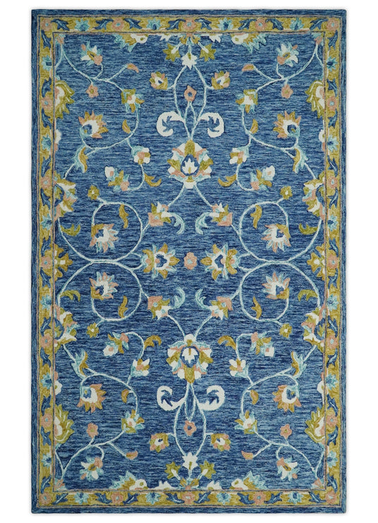 Hand Tufted 3x5, 5X8 Blue and Beige Persian Style Antique Oriental Wool Area Rug, kitchen, dinning, living room, bedroom and kids rug | MA29