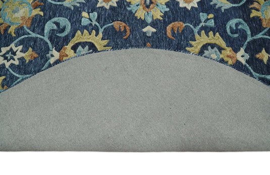 Floral Hand Tufted Moss Green Gold and Blue  3x5, 4x6, 5x8, 6x9, 8x10 and 9x12 Farmhouse Wool Area Rug | MA5