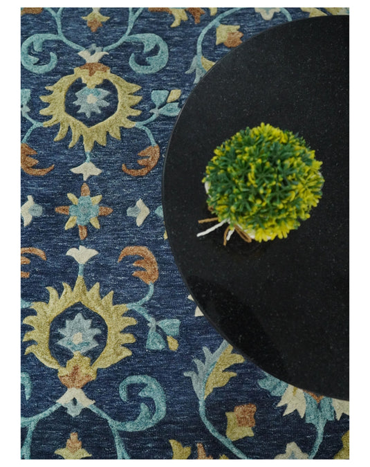 Floral Hand Tufted Moss Green Gold and Blue  3x5, 4x6, 5x8, 6x9, 8x10 and 9x12 Farmhouse Wool Area Rug | MA5