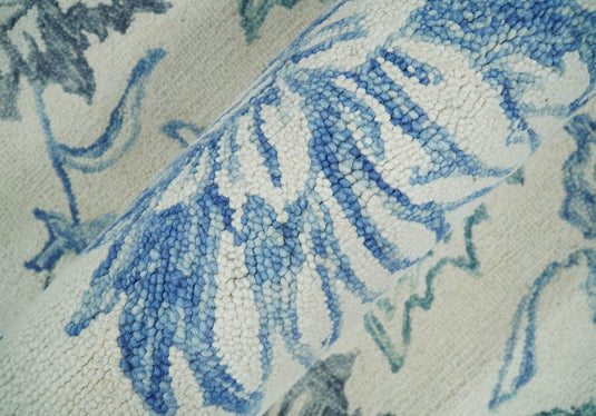 Hand Tufted Blue and White Modern Floral Runner  Wool Rug, entryway, hallway, bedside, kids, living room and kitchen rug | MA9
