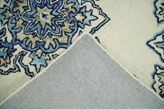 Blue and Beige Persian Style Antique Mid Century Modern Wool Hand Tufted Area Rug, hallway, kids, bedside and kitchen rug | MA16