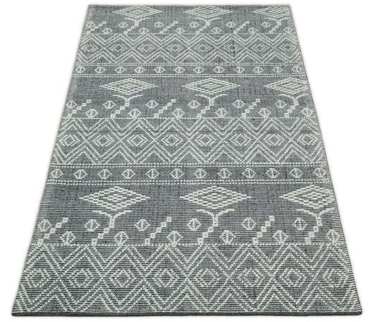 5x8 Hand woven tribal Woolen Chunky and Soft White and Black Wool Area Rug, Living room, kids room, bedroom and dinning rug | MA18