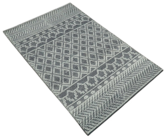 Hand woven 5X8 tribal Woolen Chunky and Soft White and Black Wool Area Rug, Living Room, Bedroom and Dinning Rug | MA20