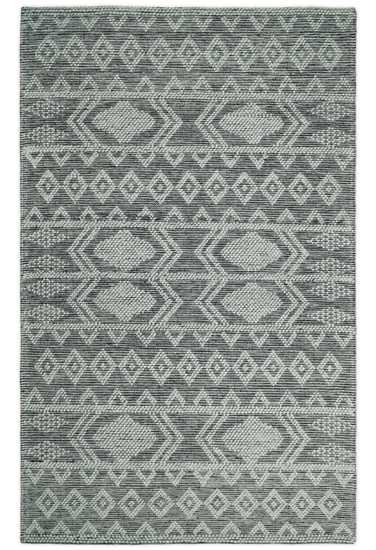 Hand woven 5X8 tribal Woolen Chunky and Soft White and Black Wool Area Rug. Kids, Living Room, bedroom and Dinning Rug | MA23