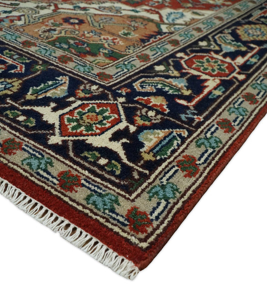 8x10 Rust and Blue Traditional Hand Knotted Heriz Serapi Rug, Living Room, Bedroom and Dinning Rug | CP402810