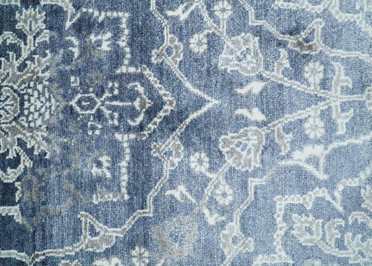 Traditional Hand knotted Abstract 8x10 Blue and Ivory Persian Wool and Bamboo Silk Area Rug | CP513810