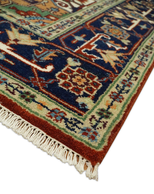 8x10 Rust and Blue Traditional Hand Knotted Heriz Serapi Rug, Living Room, Bedroom and Dinning Rug | CP582810