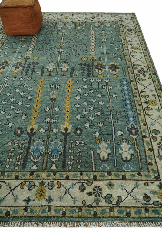 Turkish Wool Oushak Rug, Blue and Ivory Hand Knotted 6x9, 8x10, 9x12 ,10x14 and 12x15 Vintage Persian Rug, Bedroom, Living Room Rug - CP599S