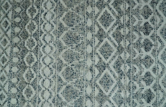 Hand Knotted Modern Contemporary Southwestern Tribal Trellis Recycled Silk Area Rug, 8X10 , Ivory and Blue | OP37810