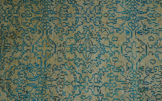 Antique Hand Knotted Persian made of Recycled Silk Area Rug, Camel and Blue , 8x10  | OP42810