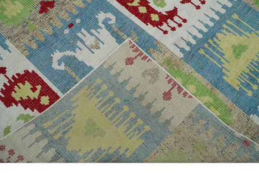 Hand Knotted Modern Tribal Style Contemporary Recycled Silk Area Rug, Multicolored, 7.6X9.4 | OP45