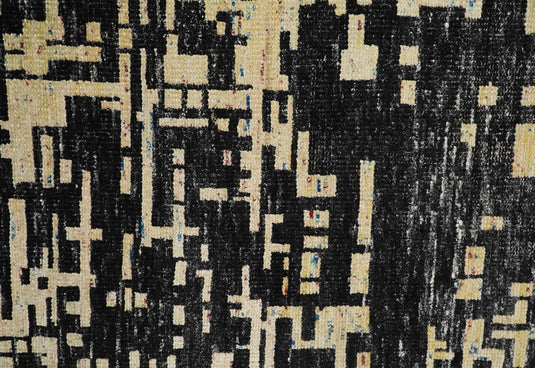 Hand Knotted Modern Abstract Contemporary Recycled Silk Area Rug, camel and Black, 4X6| OP54