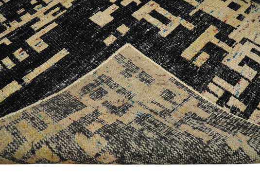 Hand Knotted Modern Abstract Contemporary Recycled Silk Area Rug, camel and Black, 4X6| OP54