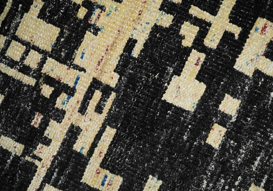 Hand Knotted Modern Abstract Contemporary Recycled Silk Area Rug, camel and Black, 4X6| OP54