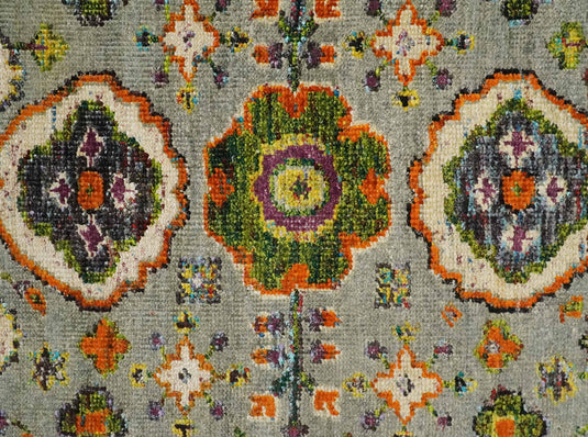 Hand Knotted Persian Oushak made of Recycled Silk Area Rug, Silver, Yellow and Orange, 4x6  | OP5846