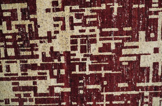 Hand Knotted Modern Abstract Contemporary Recycled Silk Area Rug,  Camel and Maroon, 4X6 | OP6446