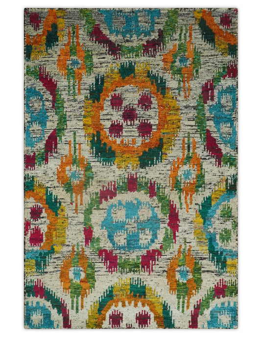 Hand Knotted Persian made of Recycled Silk Area Rug, 4.5x6.5, Multicolored | OP66