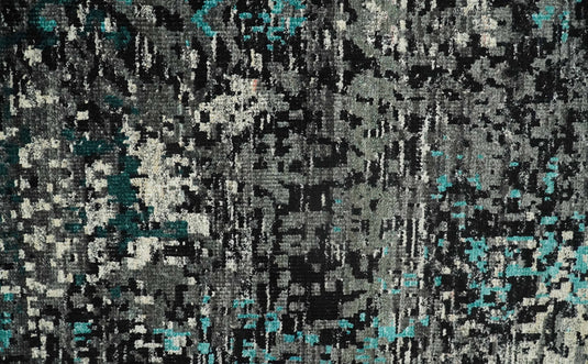 Hand Knotted Modern Abstract Contemporary Recycled Silk Area Rug, Charcoal, Ivory and Blue, 5x8 | OP6858