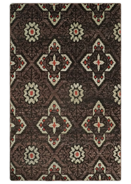 Hand Knotted Antique Persian Style Contemporary Bamboo Silk Area Rug, Brown, Beige and Rust, 5X8 | OP6958