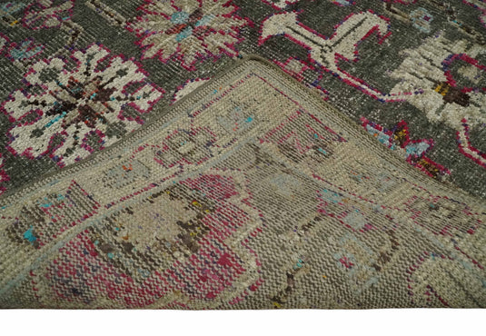 Antique Hand Knotted Persian made of Bamboo Silk Area Rug Moss Green, Beige and Pink, 5x8 | OP7058