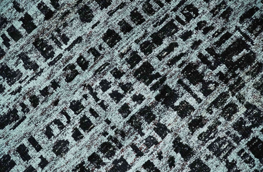 Hand Knotted Modern Abstract Contemporary Recycled Silk Area Rug, Black and Silver, 5X8