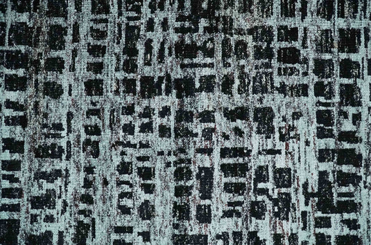 Hand Knotted Modern Abstract Contemporary Recycled Silk Area Rug, Black and Silver, 5X8