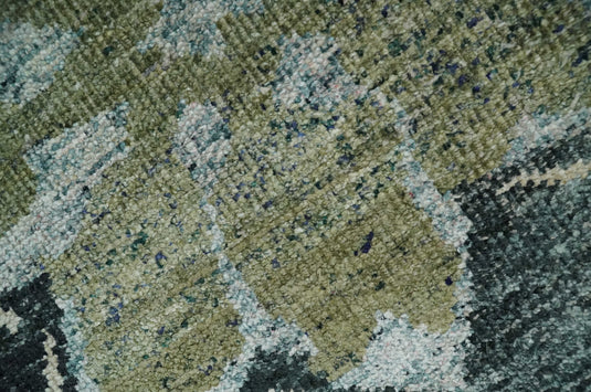 Hand Knotted Floral Persian made of Recycled Silk Area Rug, Charcoal, Beige and Teal, 5X8