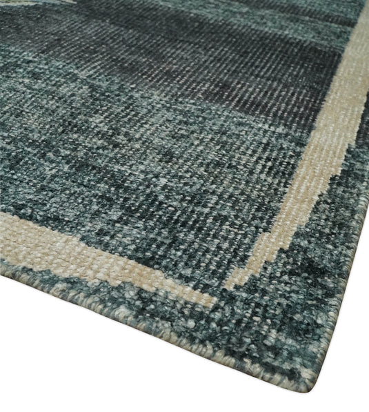 Hand Knotted Floral Persian made of Recycled Silk Area Rug, Charcoal, Beige and Teal, 5X8