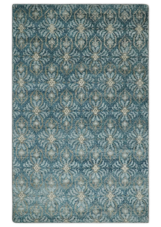 Hand Knotted  Antique Persian Style Contemporary Bamboo Silk Area Rug,  Blue, Brown and Silver, 5X8 | OP12358