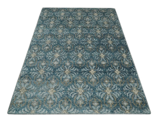 Hand Knotted  Antique Persian Style Contemporary Bamboo Silk Area Rug,  Blue, Brown and Silver, 5X8 | OP12358