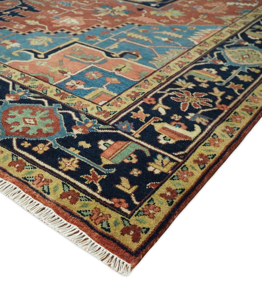 9x12 Traditional Vintage Hand Knotted Wool Rug Red Blue and Peach Antique Wool Rug, Living Room, Bedroom Rug | CP427912